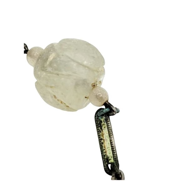 Flapper Art Deco Czech Jade Rose Quartz Enamel And Silver Bracelet (A2610) - Picture 6 of 7